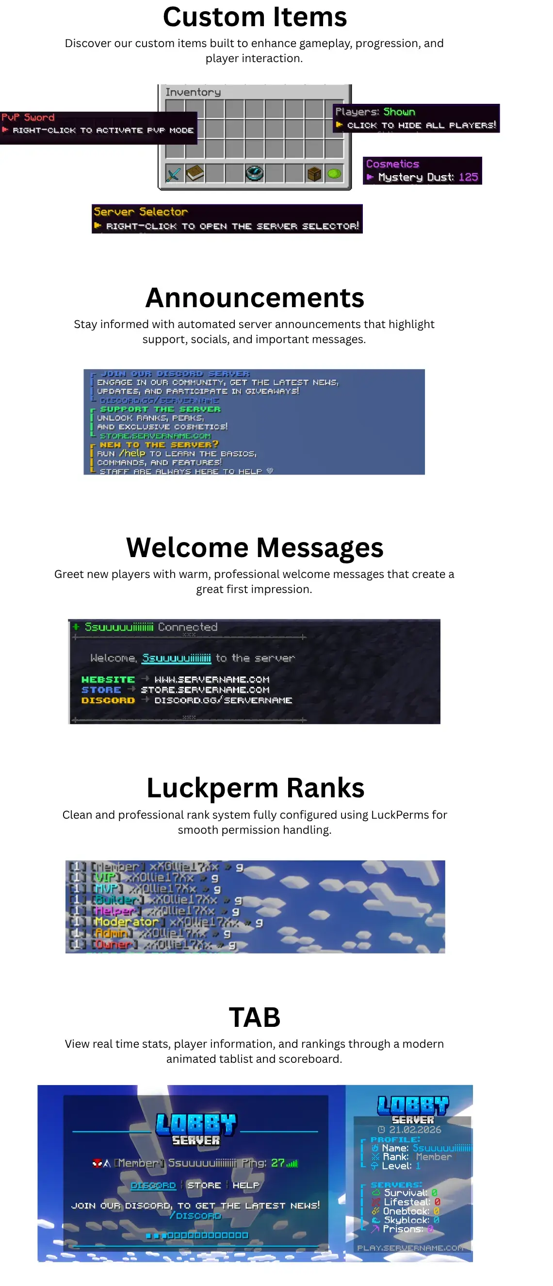 A fully configured and optimized lobby setup including custom GUIs, NPCs, server selectors, pl...png